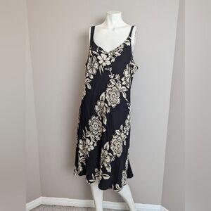 Hilo Hattie Black Floral Hawaiian Sundress Size XL Sleeveless A-Line Luau Resort